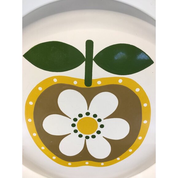 Vintage Country Fair Tray Round Apple Daisy Flower Design Mid Century 14'' - Picture 6 of 9